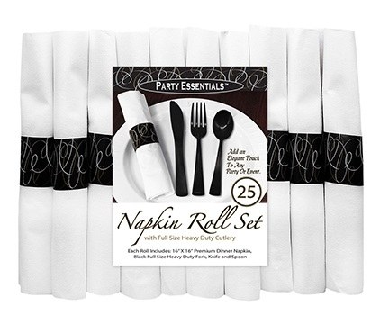 Rolled Cutlery w/ Ring Black