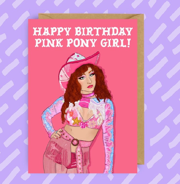 Chappel Roan Pink Pony Girl Happy Birthday Card • BLANK INSIDE