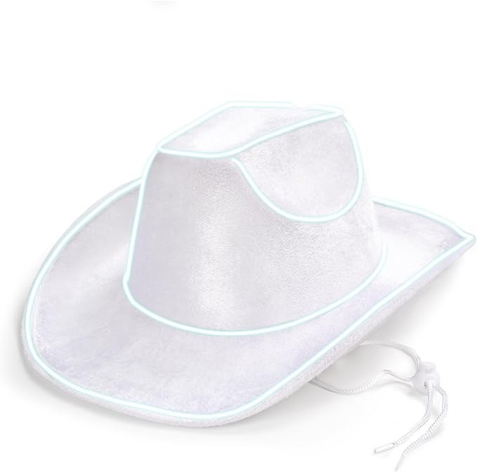 Hat Cowboy White LED Lite Up