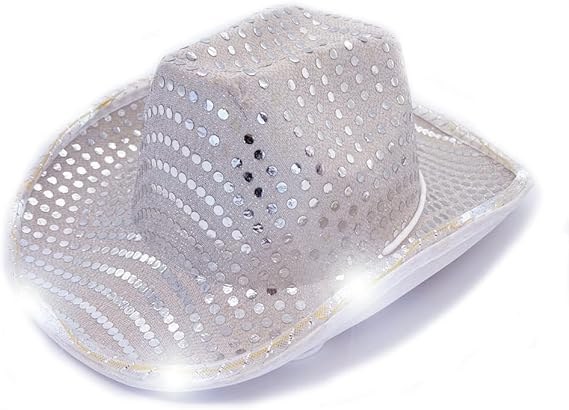 Hat Cowboy White Sequin LED