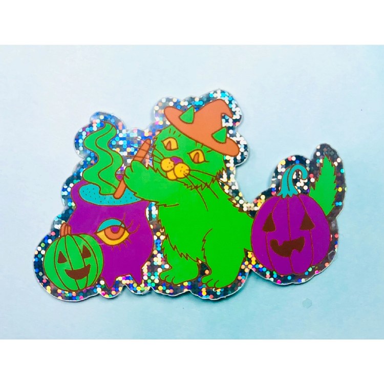 Sticker Cat Witch Cauldron
