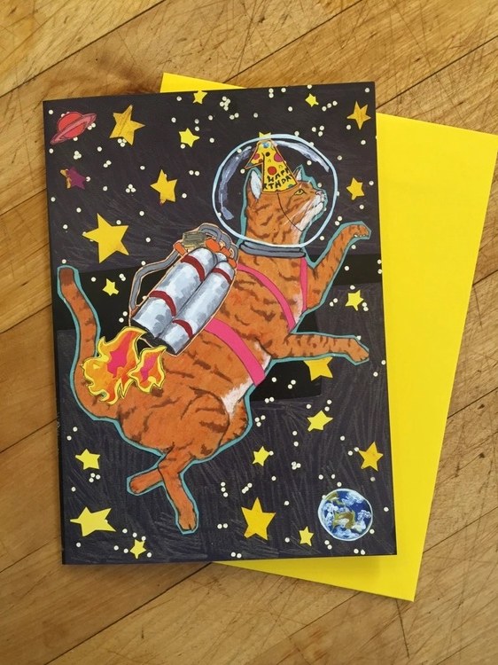 Astro Cat Happy Birthday Card
