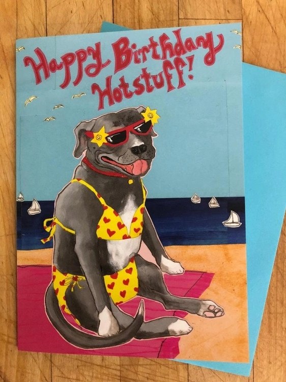 Bikini Pitbull Happy Birthday Hotstuff Card