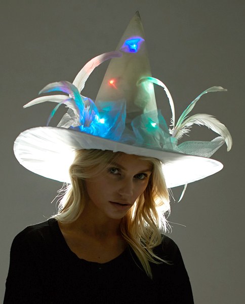 Light Up White Witch Hat