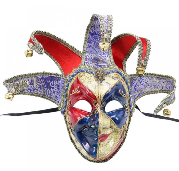 Venetian Jester Mask Black/Gold/Red