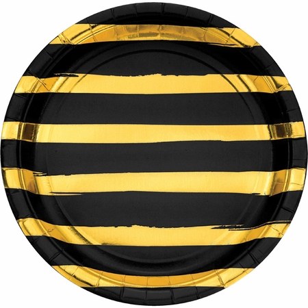 Black/Gold Stripe 9in Plates 8ct