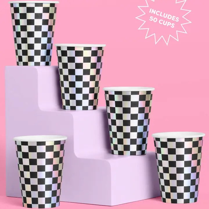 Checkered IRID Cups 12oz 50ct