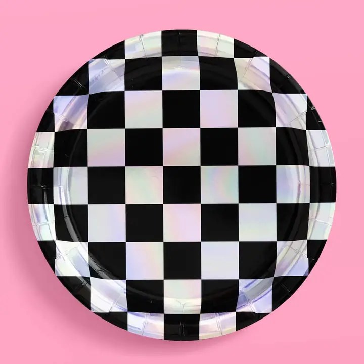 Checkered IRID Plates 9" 25ct