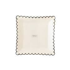 Cream/Blk Scalloped 9in Sq Plt