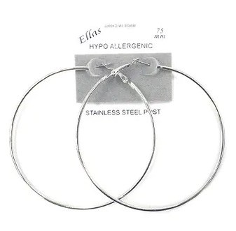 3in. Stainless Steel Post Silver Hoop Earrings