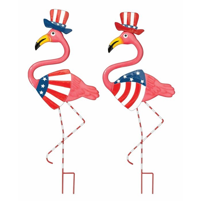 Flamingo Patriotic Yard Stake