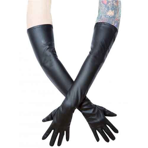 Gloves Long Black Vinyl/Faux Leather