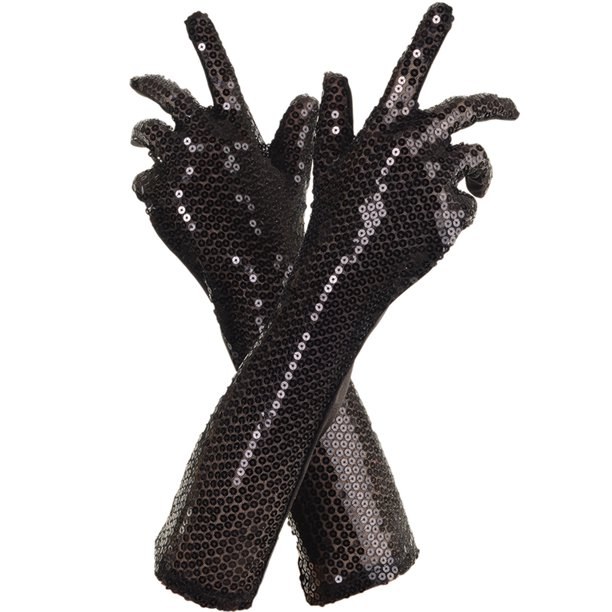 Gloves Long Sequin Black