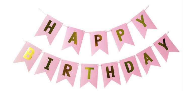 Happy Birthday Banner Pnk/Gld