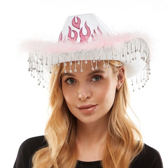 Cowboy Hat w/ Flames &amp; Marabou