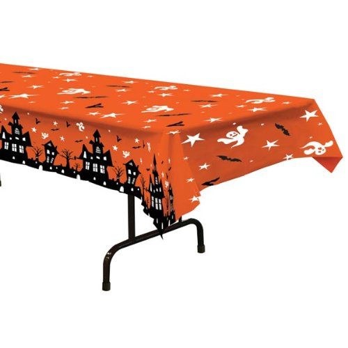 Orange, Haunted House Plastic Tablecover
