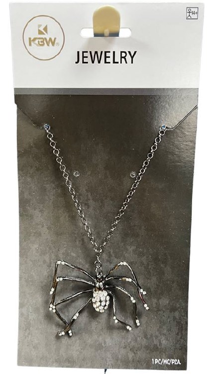 Necklace Blk Spider Rhinestone
