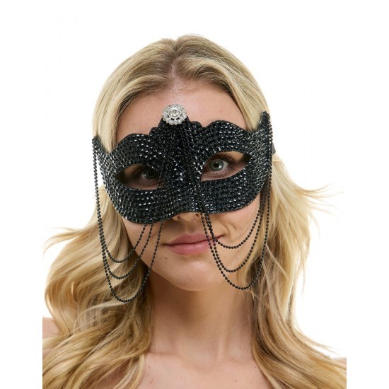 Rhinestone Mask w/ Chains Blk