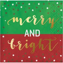 Merry &amp; Bright Foil Beverage Napkins ~ 16 Pack