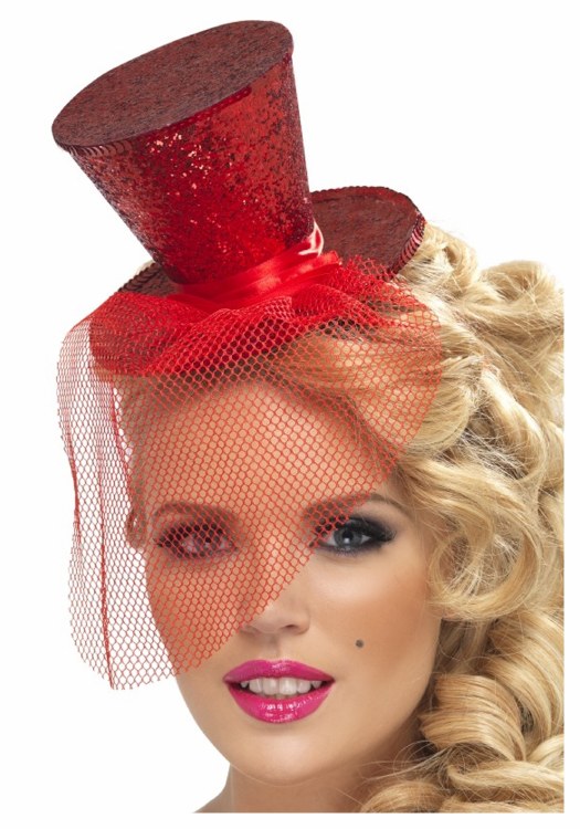 Mini Top Hat w/ Veil Red