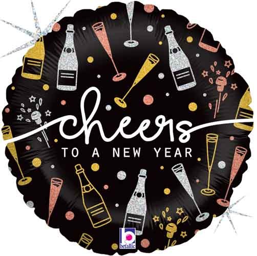 Cheers To A New Year, Vintage Holographic Champagne • Standard Size 18&quot; Mylar Helium Balloon