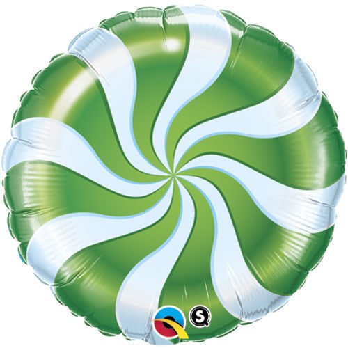 Candy Swirl, Green • Standard Size 18" Mylar Helium Balloon