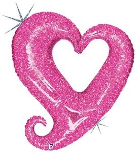 Heart Open Shape • 36&quot; Jumbo Mylar Helium Balloon • HOLOGRAPHIC PINK
