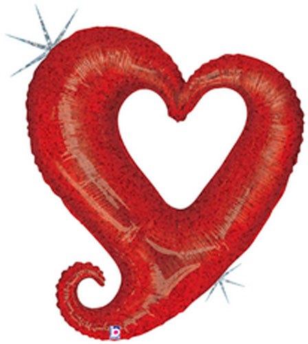Heart Open Shape • 36&quot; Jumbo Mylar Helium Balloon • HOLOGRAPHIC RED