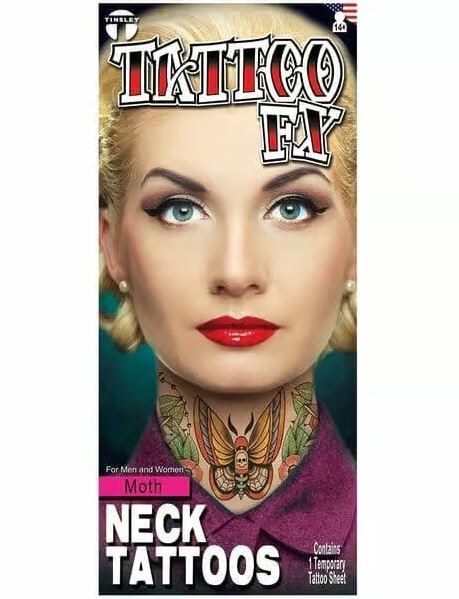 TattooFX Moth Neck Tattoo