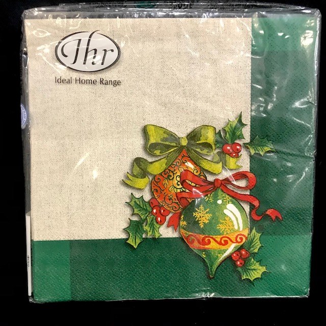 Ornaments on Green Lunch Napkins ~ 20 Pack