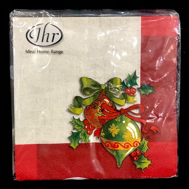 Ornaments on Red Beverage Napkins ~ 20 Pack