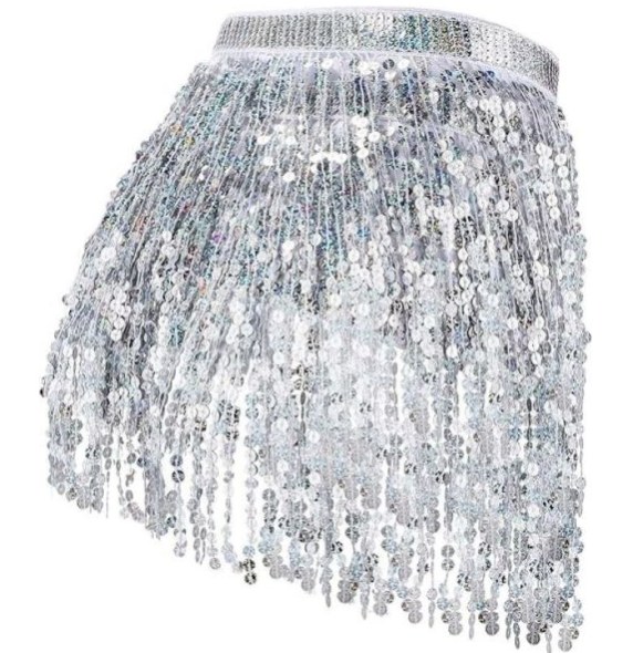 Skirt Silver Fringe Adult L/XL