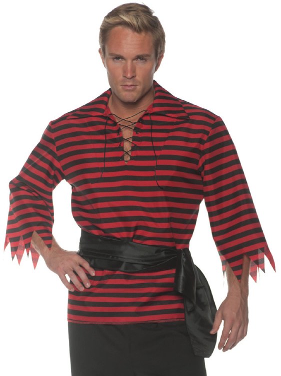 Red &amp; Black Stripe Pirate Shirt Adult XXL