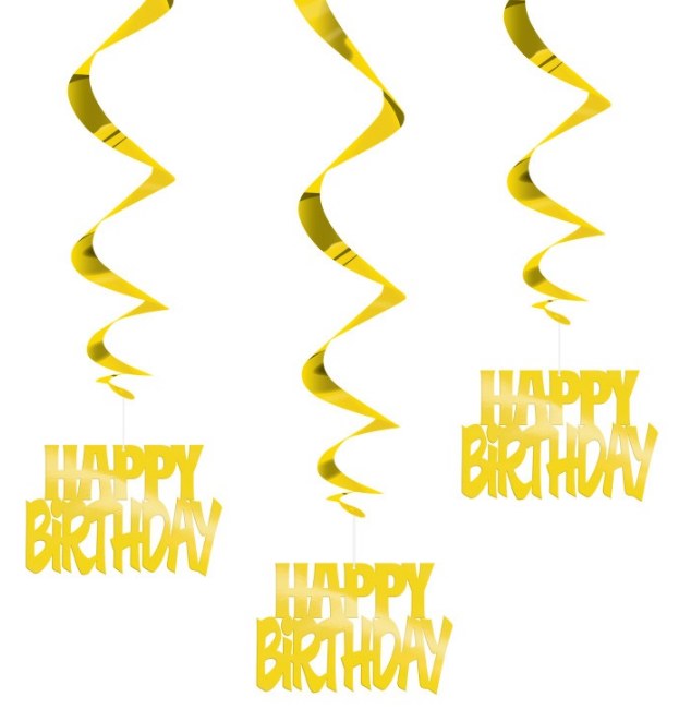 Happy Birthday Hanging Swirl Decor Gold • 3 Count