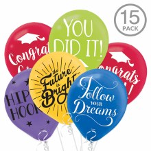 Colorful Graduation Print 11in. Latex Balloons / Bundle of 15