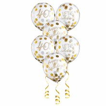 40th Birthday • Clear w/ Gold Confetti Latex Helium Balloons Bundle (ONLY FLOATS THE DAY OF PICK UP)