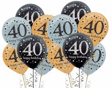 Sparkling Happy 40th Birthday 11" Latex Bundle ~ 15 Balloons