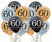 Sparkling Happy 60th Birthday 11" Latex Bundle ~ 15 Balloons