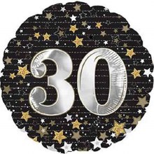 Milestone Year • Gold & Silver Stars 30 • Standard Size 18" Mylar Helium Balloon
