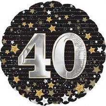 Milestone Year • Gold & Silver Stars 40 • Standard Size 18" Mylar Helium Balloon