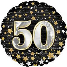 Milestone Year • Gold & Silver Stars 50 • Standard Size 18" Mylar Helium Balloon
