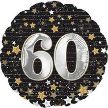 Milestone Year • Gold & Silver Stars 60 • Standard Size 18" Mylar Helium Balloon