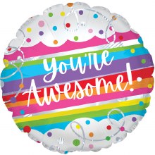 You're Awesome, Colorful Stripes & Dots • Standard Size 18in. Mylar Helium Balloon