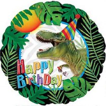 Dinosaur, T-Rex Party Hat Happy Birthday • Standard Size 18in. Mylar Helium Balloon