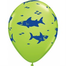 Ocean • Shark Print, Lime Green • 11in. Latex Helium Balloon