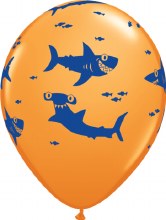 Ocean • Shark Print, Orange • 11in. Latex Helium Balloon