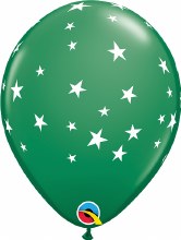 11in. Print Contempo Stars Latex Helium Balloon • DARK GREEN