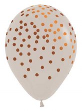 11" Confetti Print Latex Helium Balloon • White w/ Metallic Copper Confetti Print
