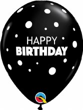11" Happy Birthday Latex Balloon / Large & Small Dots ~ BLACK