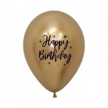 11" Happy Birthday REFLEX/CHROME Latex Balloon • GOLD